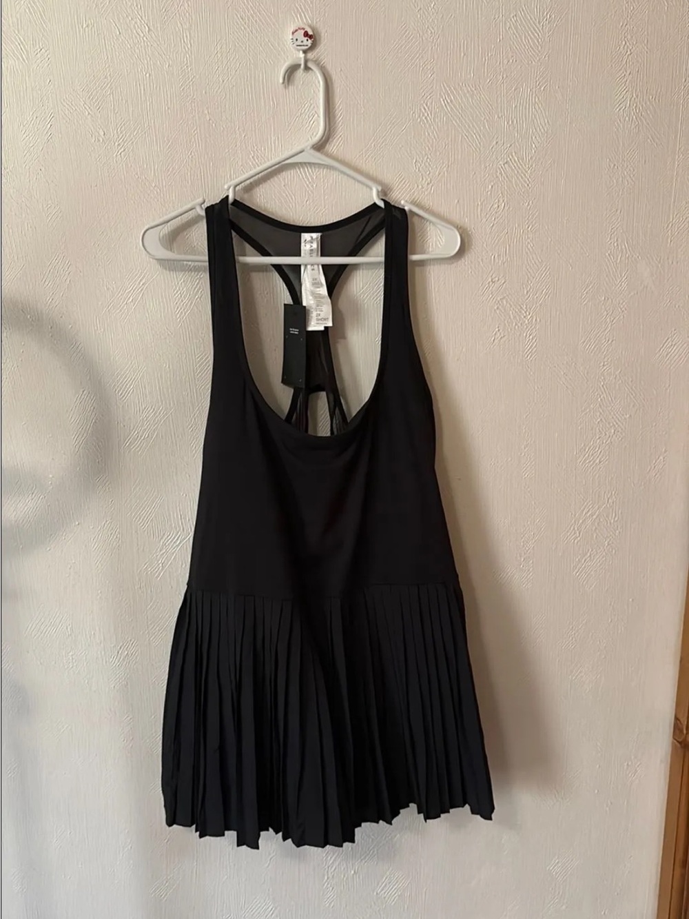 Fabletics Black Pleated Racerback Tank Dress
